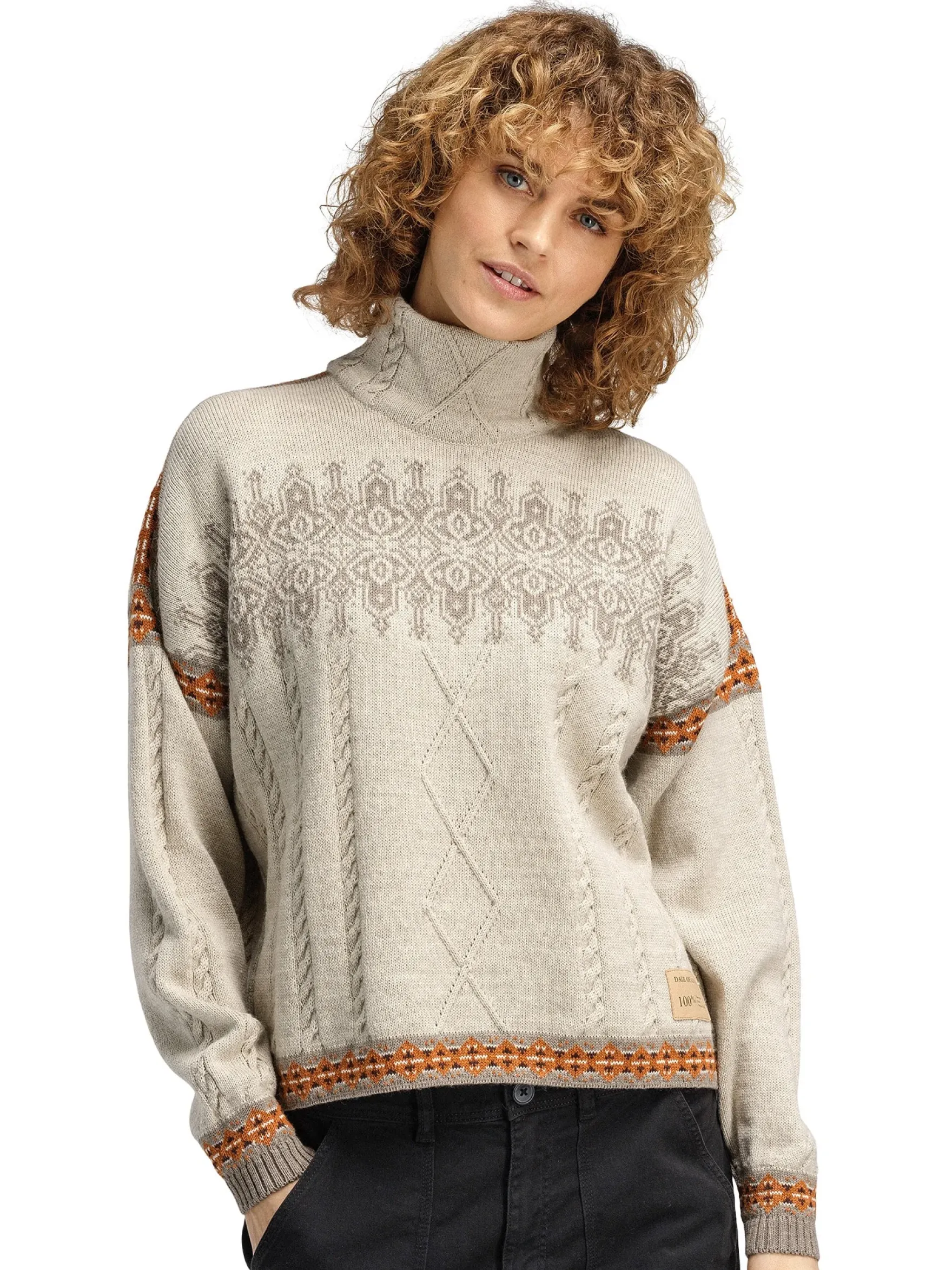 Dale of Norway Turtle-Neck^Aspoy Women's Lightweight Wool Sweater Sand Copper Mountainstone