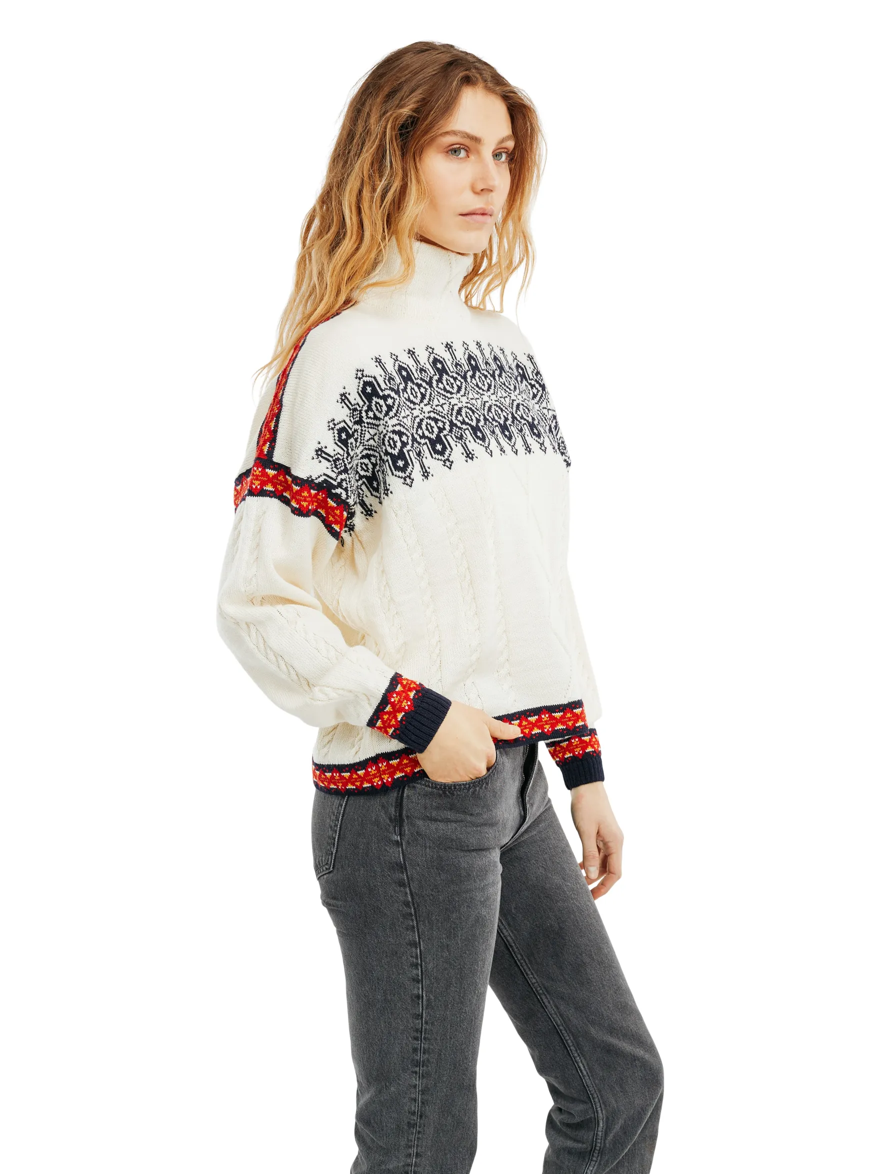 Dale of Norway Turtle-Neck^Aspoy Women's Lightweight Wool Sweater Offwhite Raspberry Navy