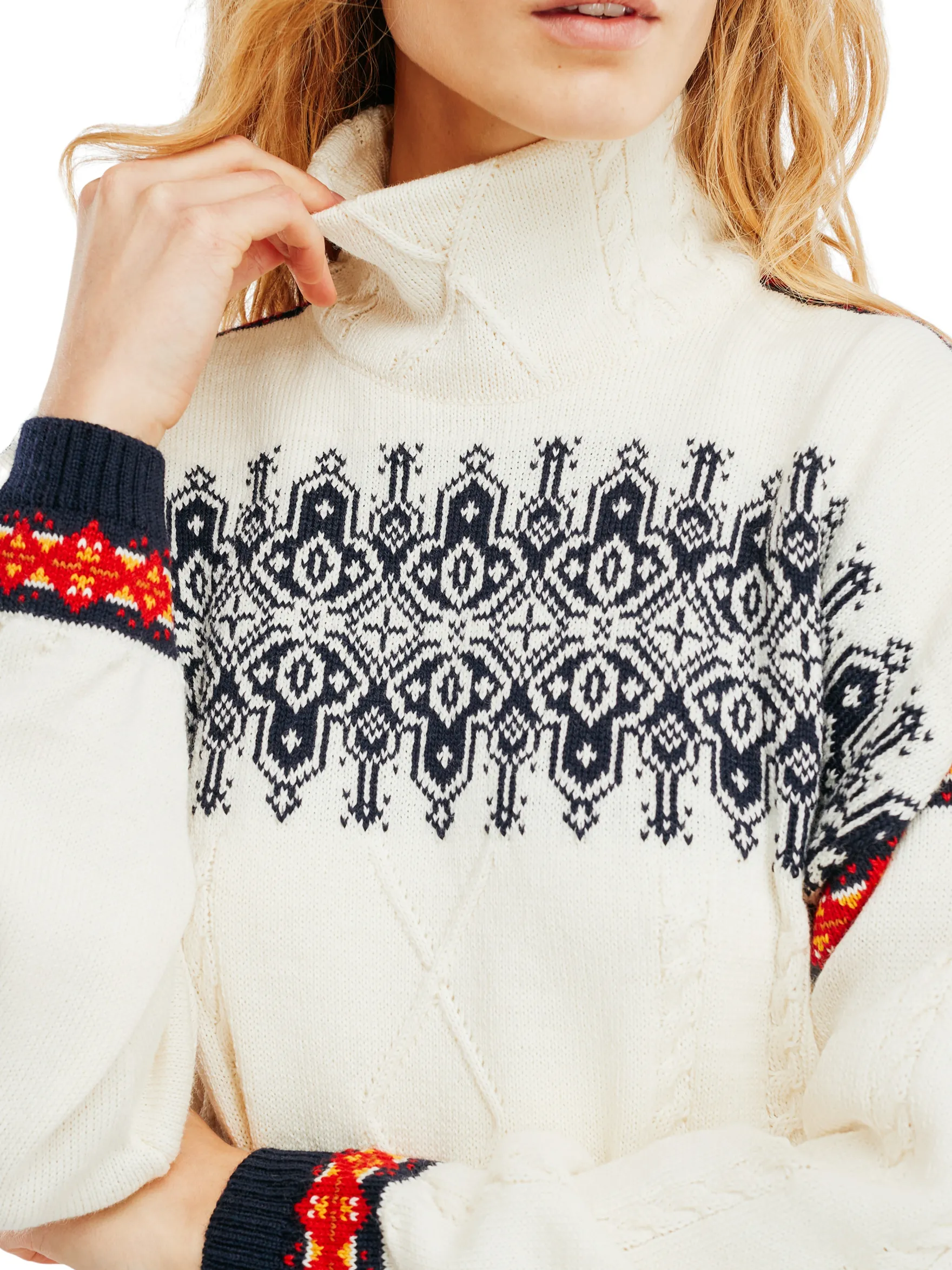 Dale of Norway Turtle-Neck^Aspoy Women's Lightweight Wool Sweater Offwhite Raspberry Navy