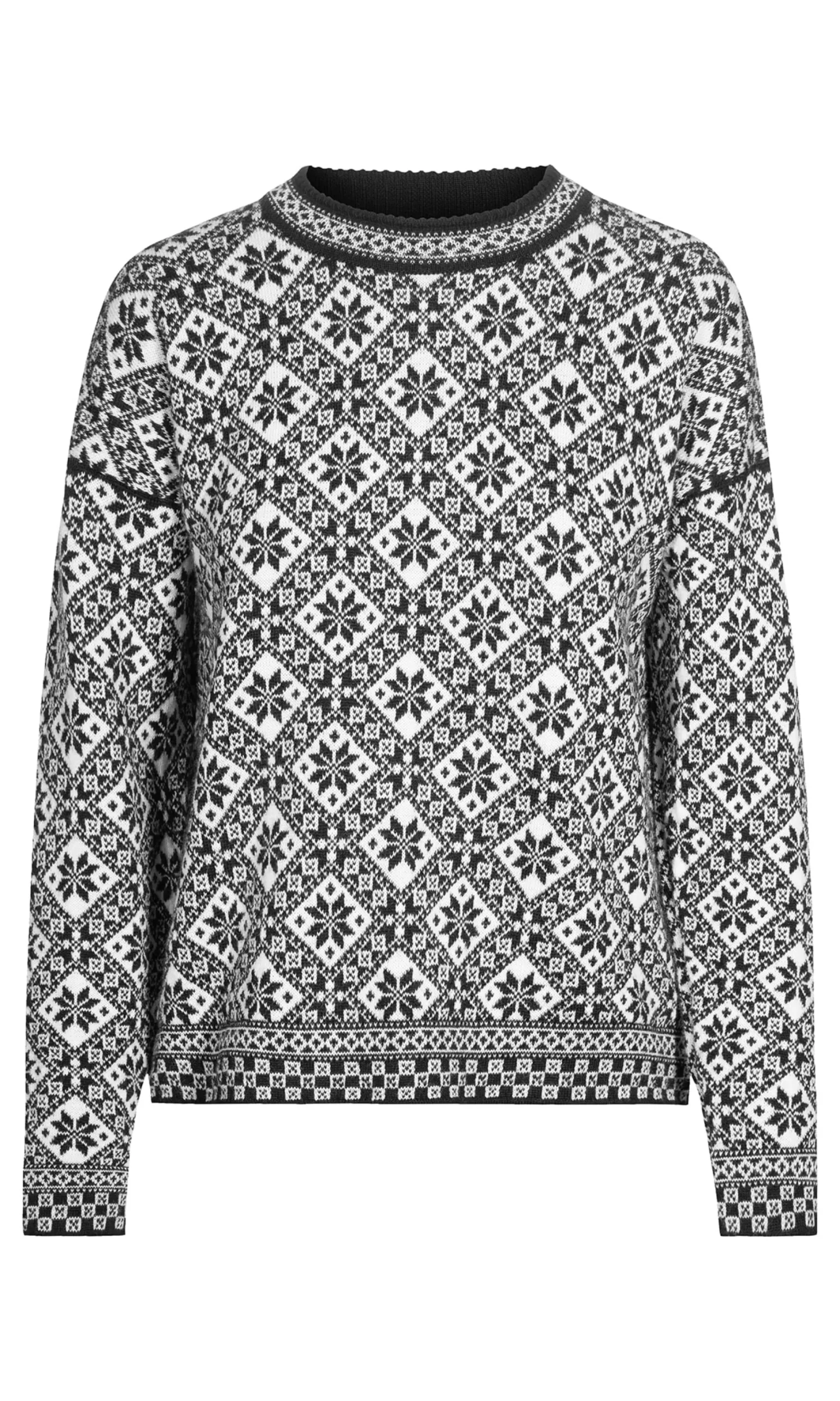 Dale of Norway Round Neck^Bjoroy Women's Sweater - Norwegian Wool Black Offwhite Raspberry
