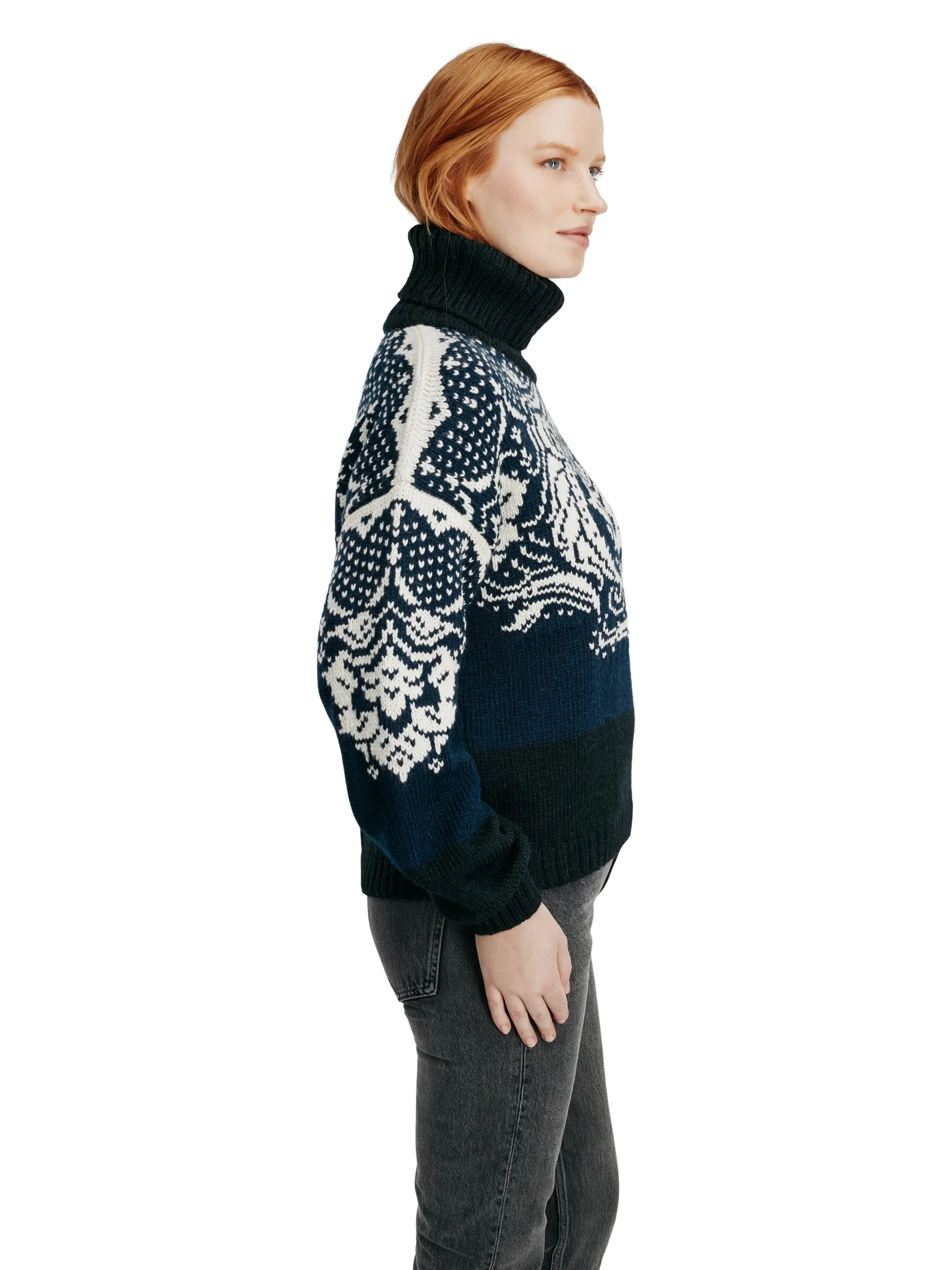 Dale of Norway Turtle-Neck^Blomdalen Women's Sweater Blue Offwhite Black