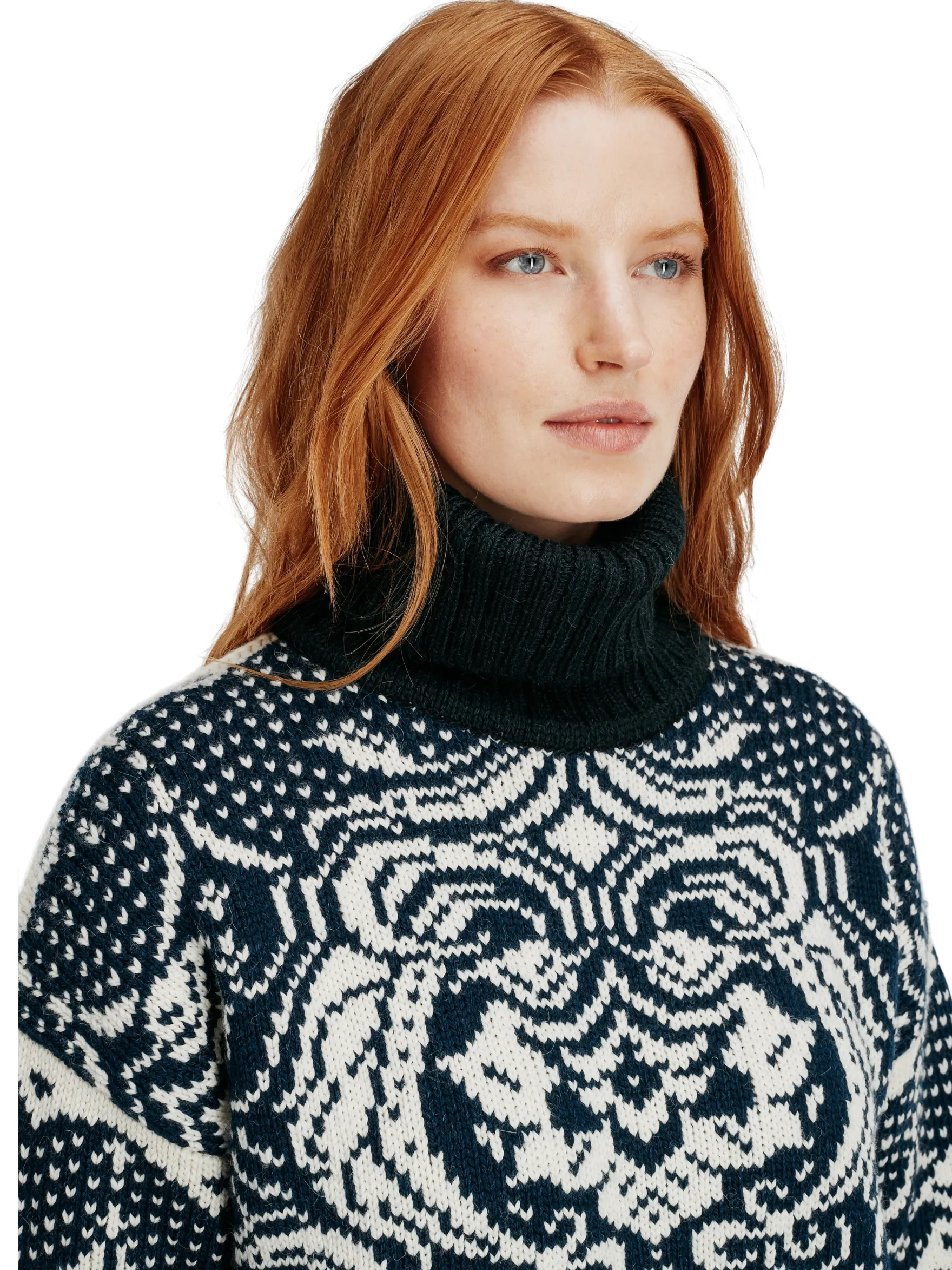 Dale of Norway Turtle-Neck^Blomdalen Women's Sweater Blue Offwhite Black