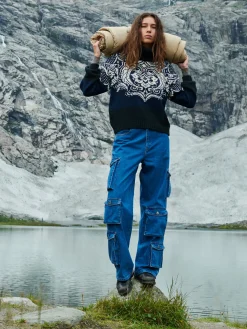 Dale of Norway Turtle-Neck^Blomdalen Women's Sweater Blue Offwhite Black