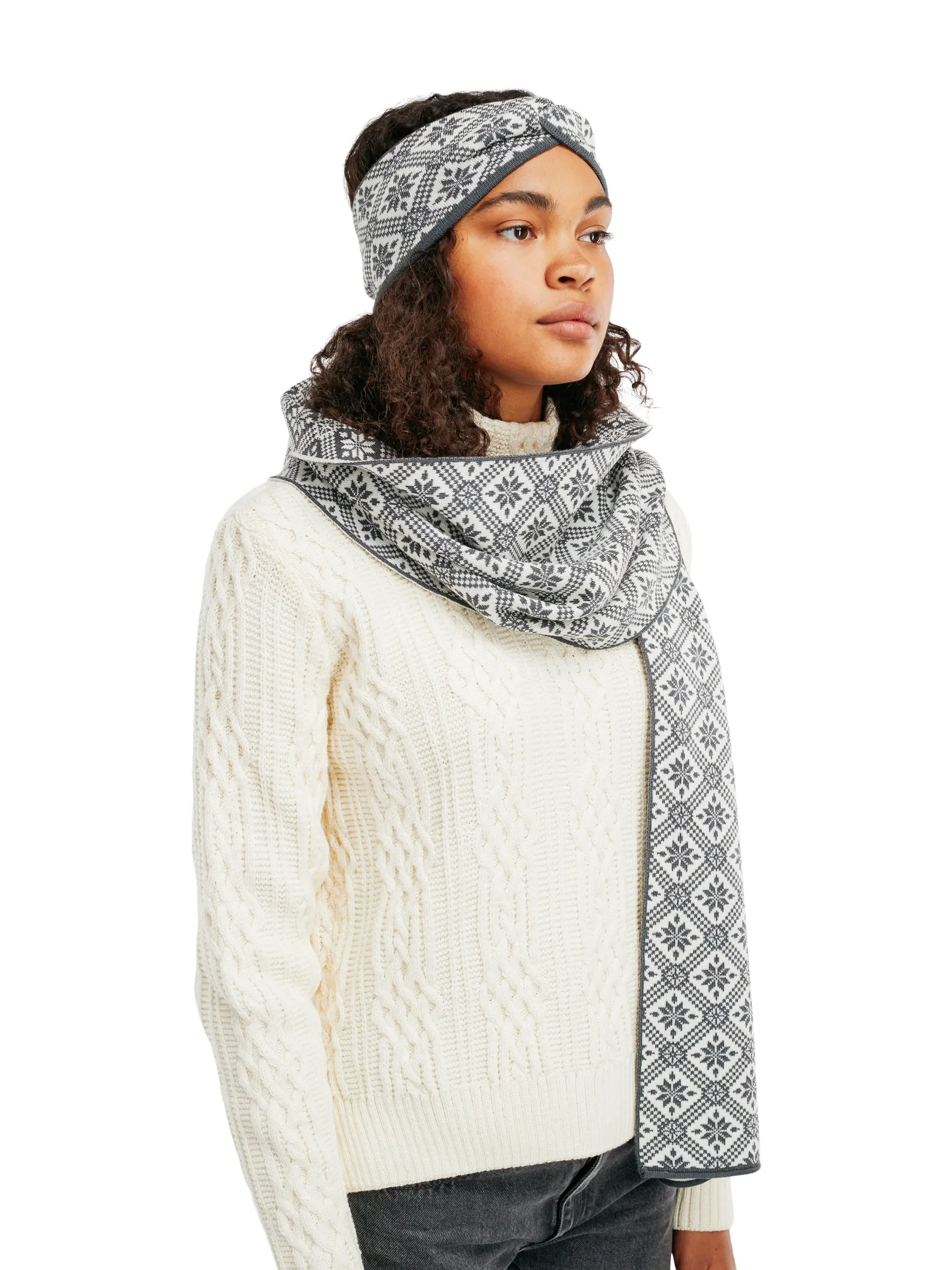 Dale of Norway Scarves^Christiania Women's Scarf - Merino Wool Grey Offwhite