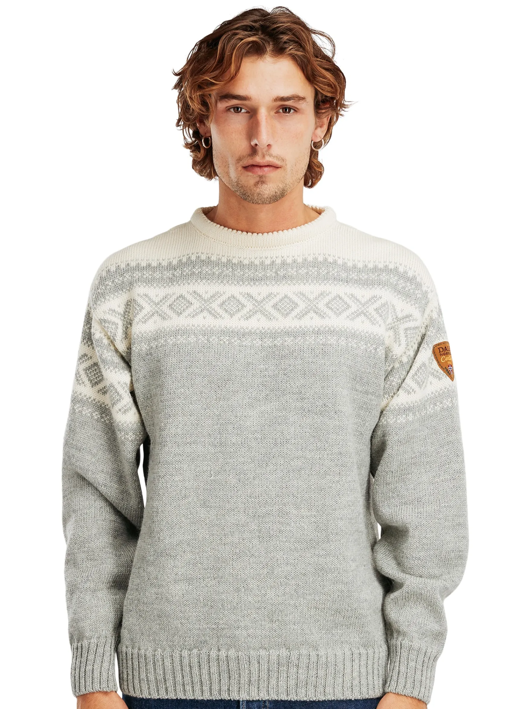 Dale of Norway Round Neck^Cortina 1956 Unisex Sweater - Norwegian Wool Light Charcoal Mel Off-White