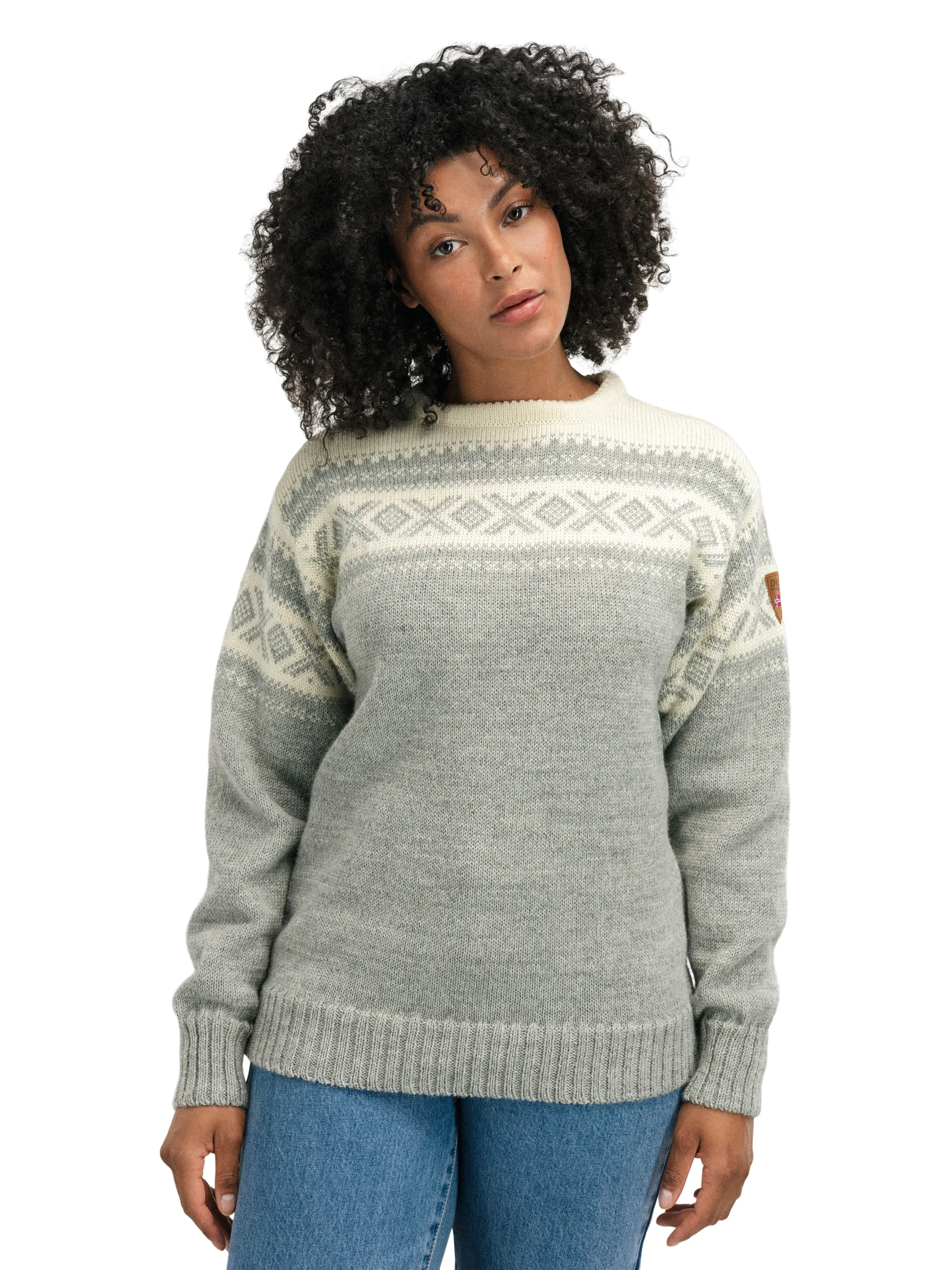 Dale of Norway Round Neck^Cortina 1956 Unisex Sweater - Norwegian Wool Light Charcoal Mel Off-White