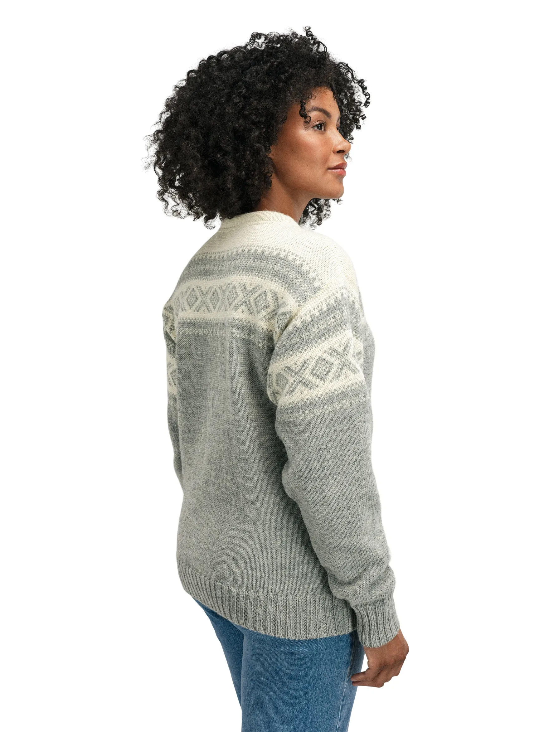Dale of Norway Round Neck^Cortina 1956 Unisex Sweater - Norwegian Wool Light Charcoal Mel Off-White