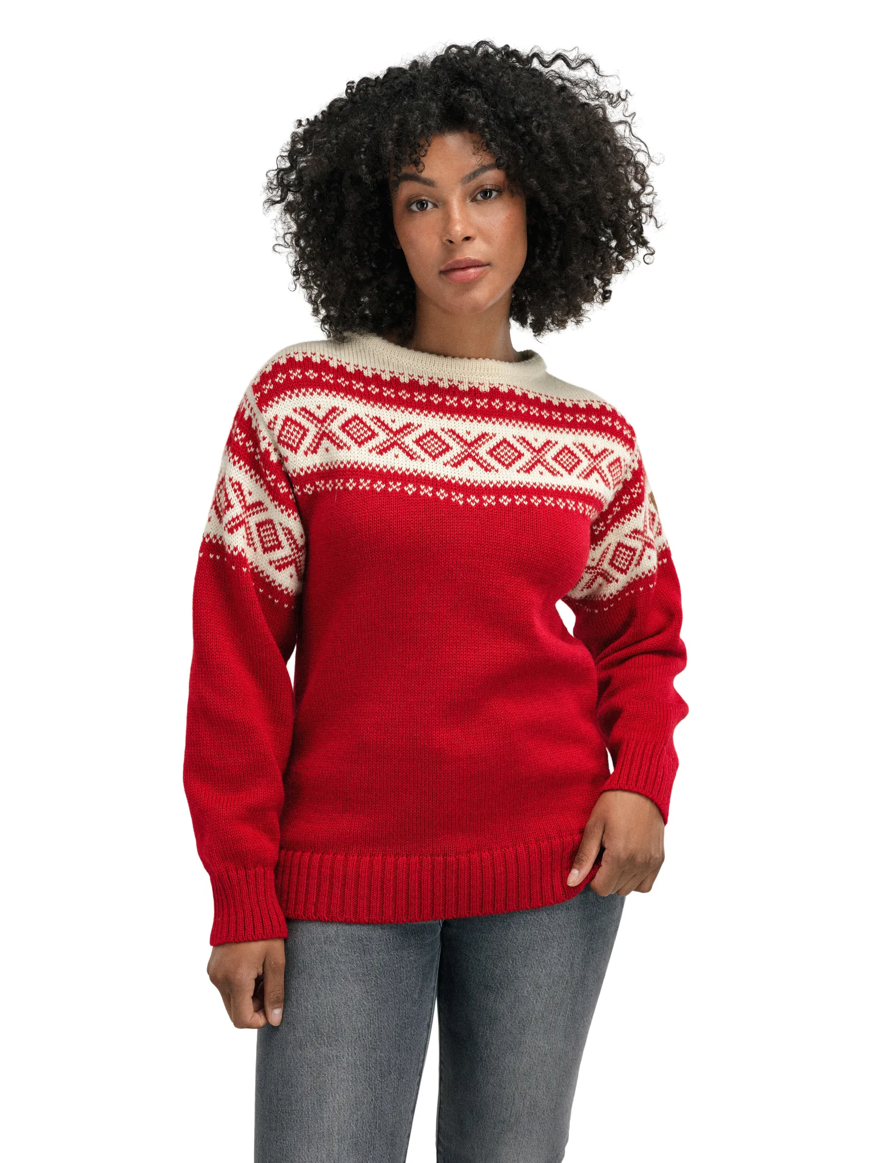 Dale of Norway Round Neck^Cortina 1956 Unisex Sweater - Norwegian Wool Raspberry Off-White