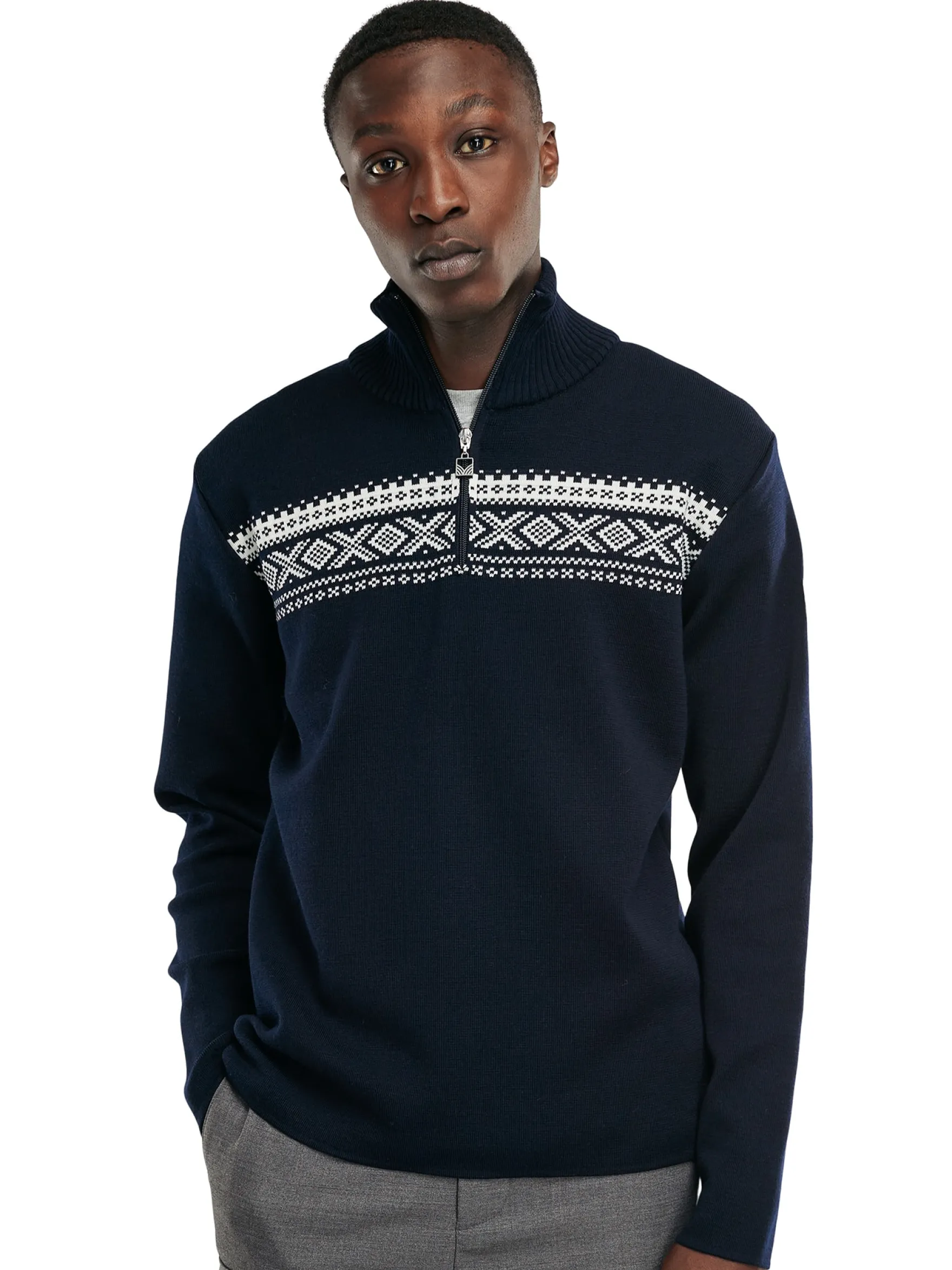 Dale of Norway Half-Zip^Dalestolen Men's Merino Wool Sweater Navy Offwhite