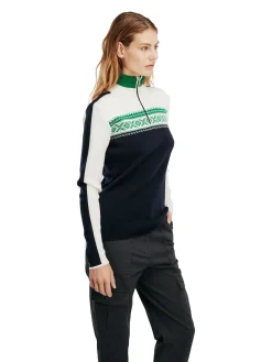 Dale of Norway Half-Zip^Dystingen Women's Merino Wool Sweater Navy Brightgreen