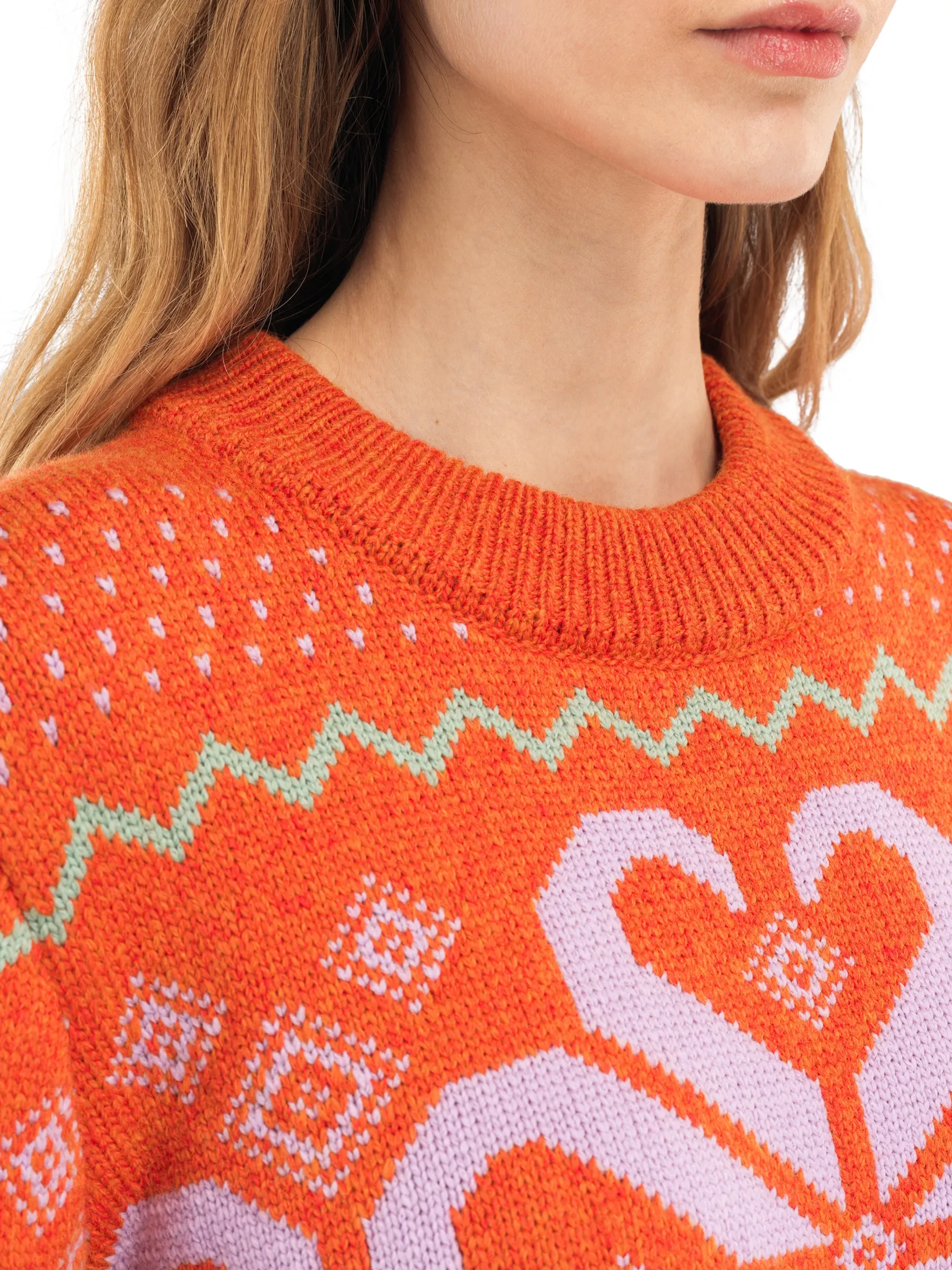 Dale of Norway Round Neck^Falkeberg Women's Sweater Orangemel Lavender Green Offwh