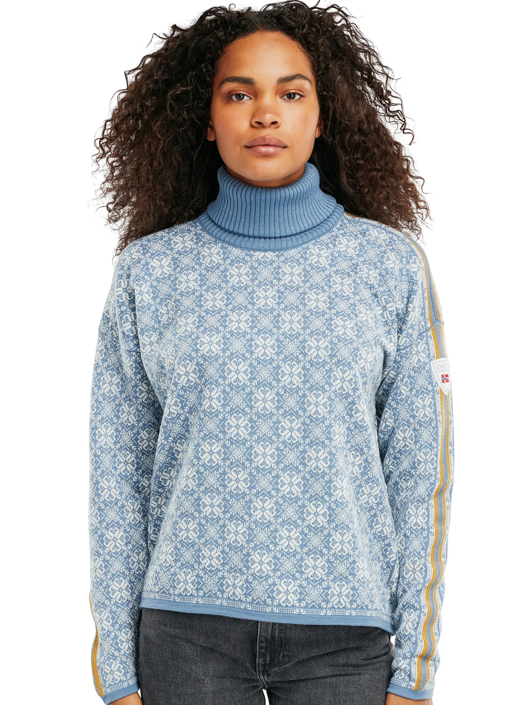 Dale of Norway Turtle-Neck^Firda Women's Sweater - Merino Wool Blue Shadow Off White