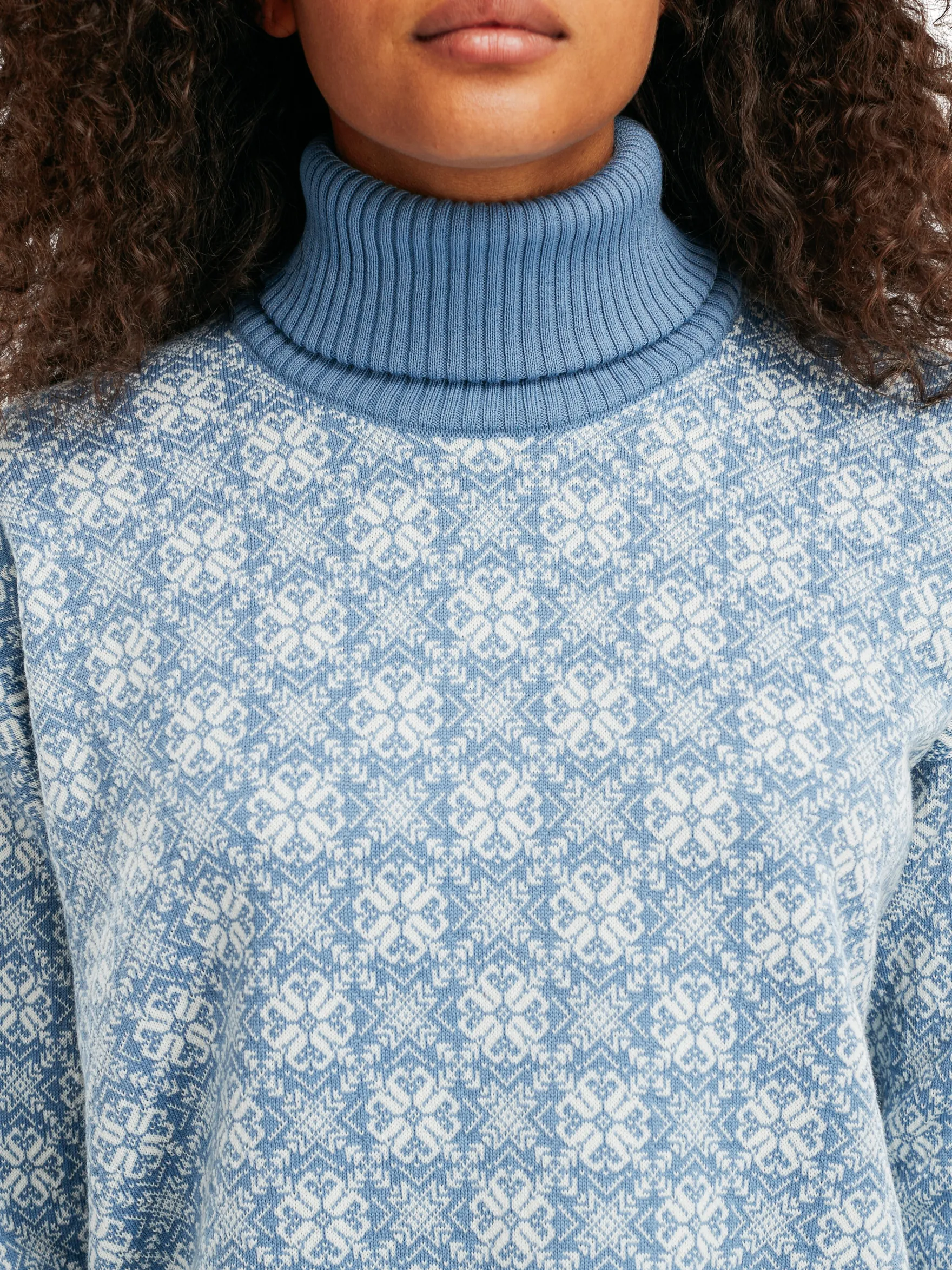 Dale of Norway Turtle-Neck^Firda Women's Sweater - Merino Wool Blue Shadow Off White