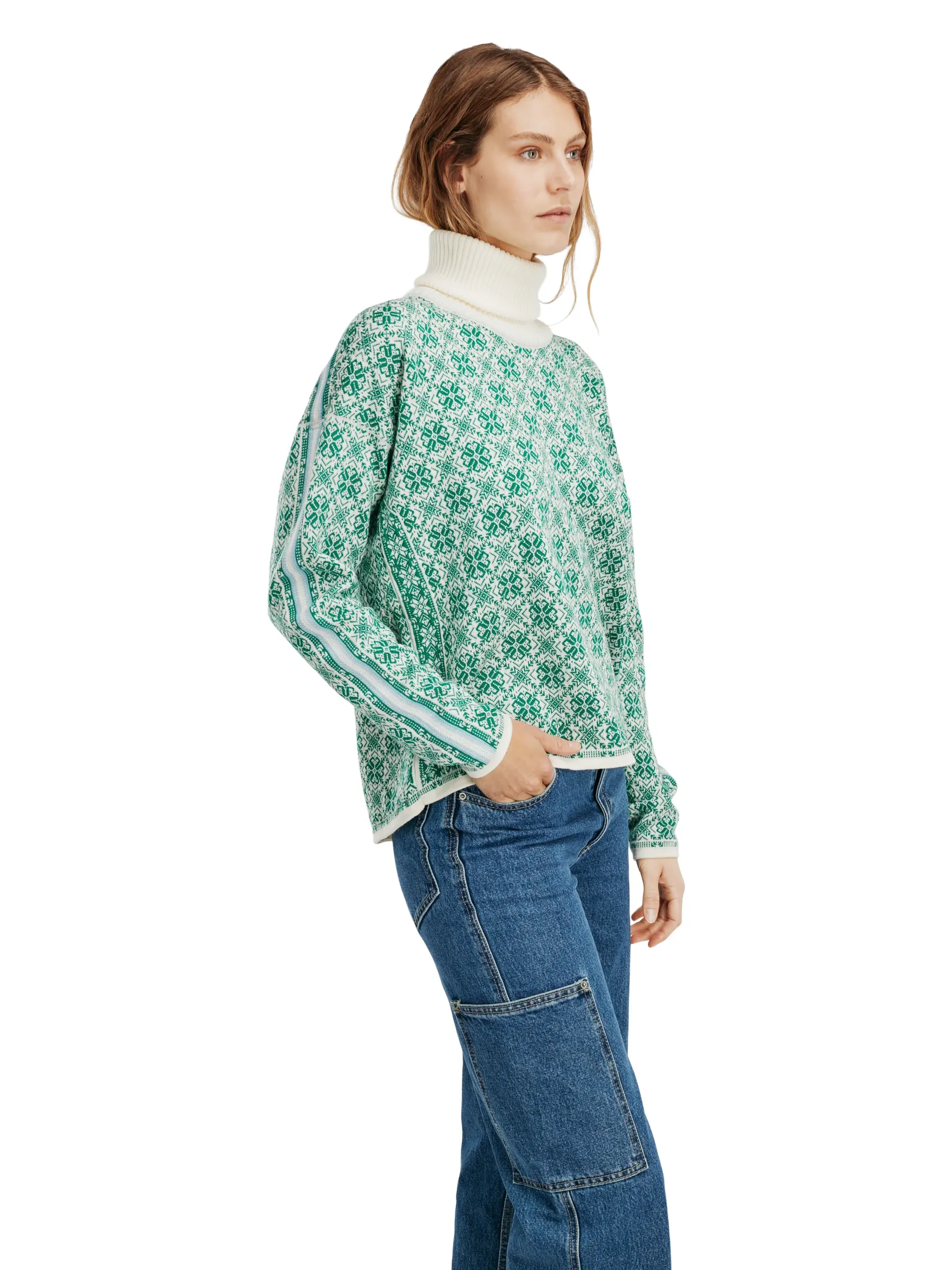 Dale of Norway Turtle-Neck^Firda Women's Sweater - Merino Wool Brightgreen Offwhite