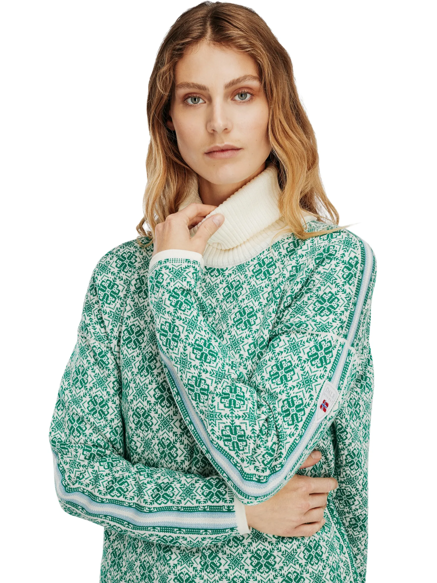 Dale of Norway Turtle-Neck^Firda Women's Sweater - Merino Wool Brightgreen Offwhite
