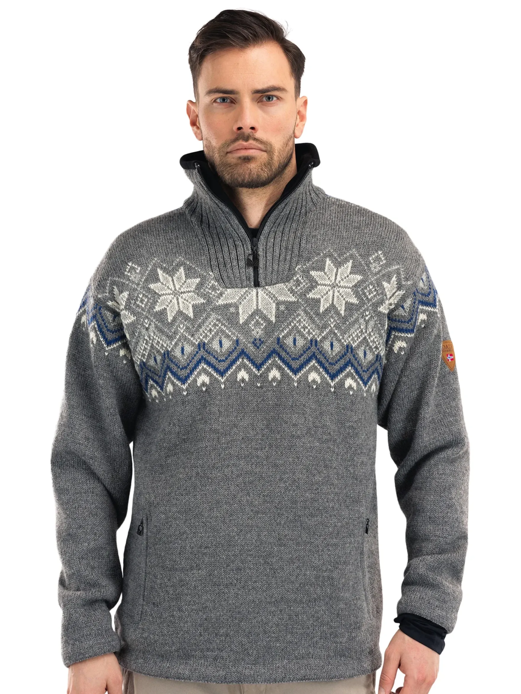 Dale of Norway Weatherproof^Fongen Weatherproof Men's Sweater - Norwegian Wool Smoke Offwhite Indigo Charcoal