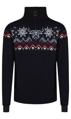 Dale of Norway Weatherproof^Fongen Weatherproof Men's Sweater - Norwegian Wool Navy Offwhite Redrose Indigo