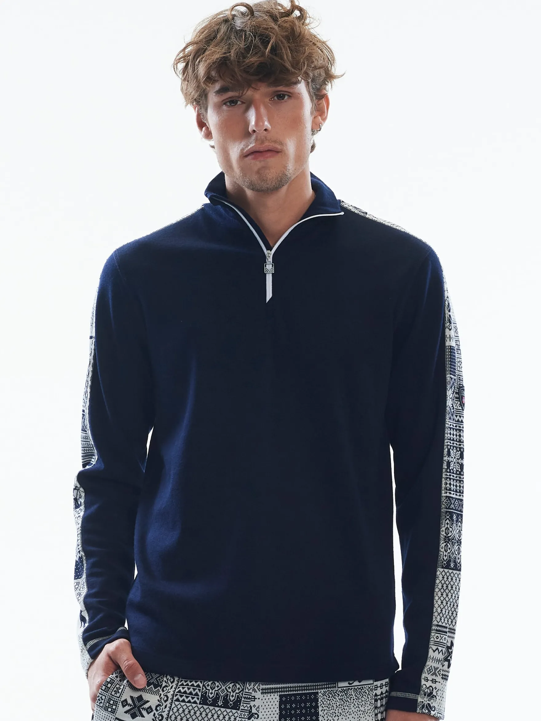 Dale of Norway Next-To-Skin^History Basic Men's Sweater - Superfine Merino Navy Offwhite