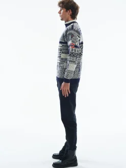 Dale of Norway Half-Zip^History Men's Sweater - Norwegian Wool Navy Offwhite Raspberry