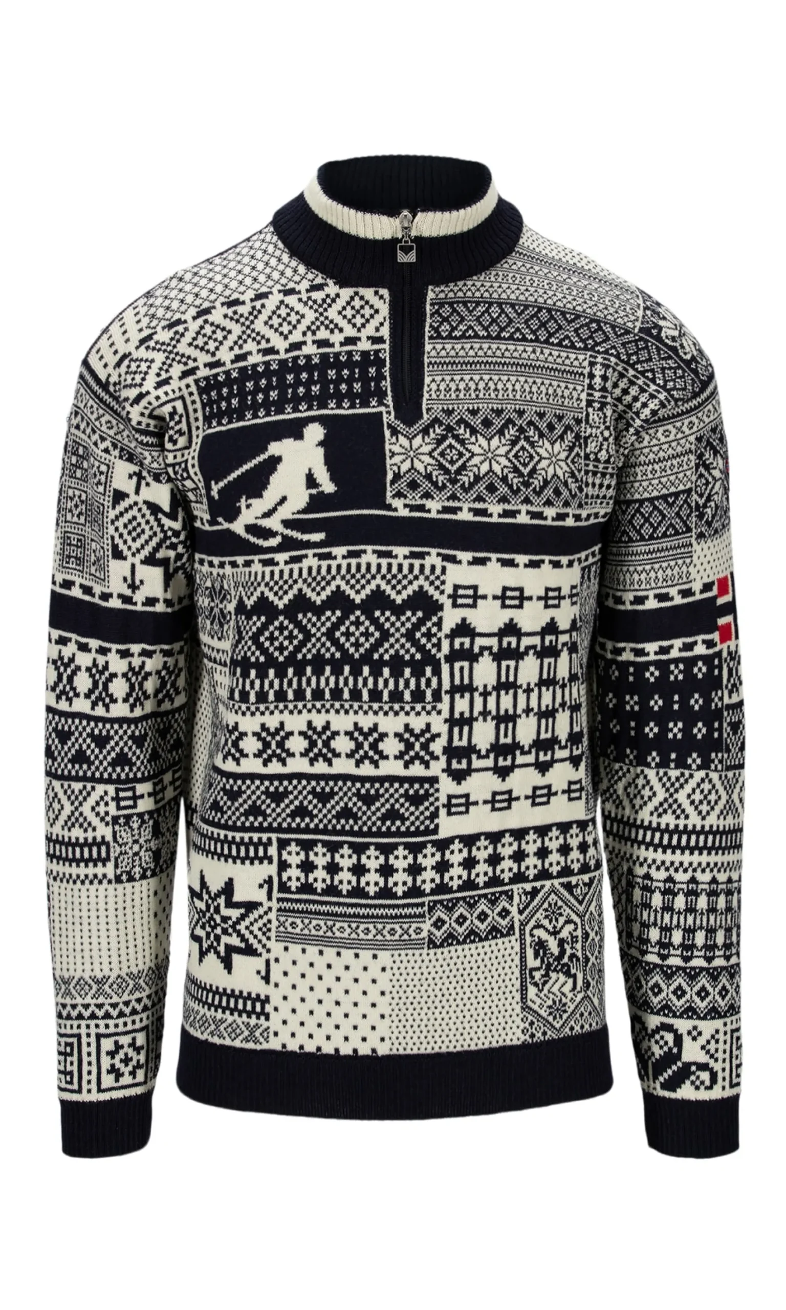 Dale of Norway Half-Zip^History Men's Sweater - Norwegian Wool Navy Offwhite Raspberry