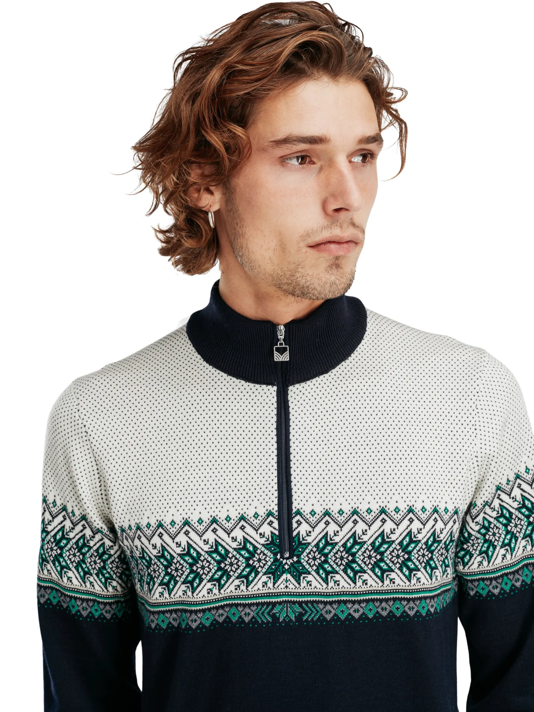 Dale of Norway Half-Zip^Hovden Men's Sweater - Merino Wool Navy Brightgreen Offwhite