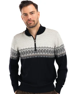Dale of Norway Half-Zip^Hovden Men's Sweater - Merino Wool Black Lightcharcoal Smoke