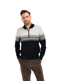 Dale of Norway Half-Zip^Hovden Men's Sweater - Merino Wool Black Lightcharcoal Smoke