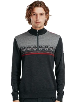 Dale of Norway Half-Zip^Liberg Men's Sweater Darkcharcoal Smoke Redrose