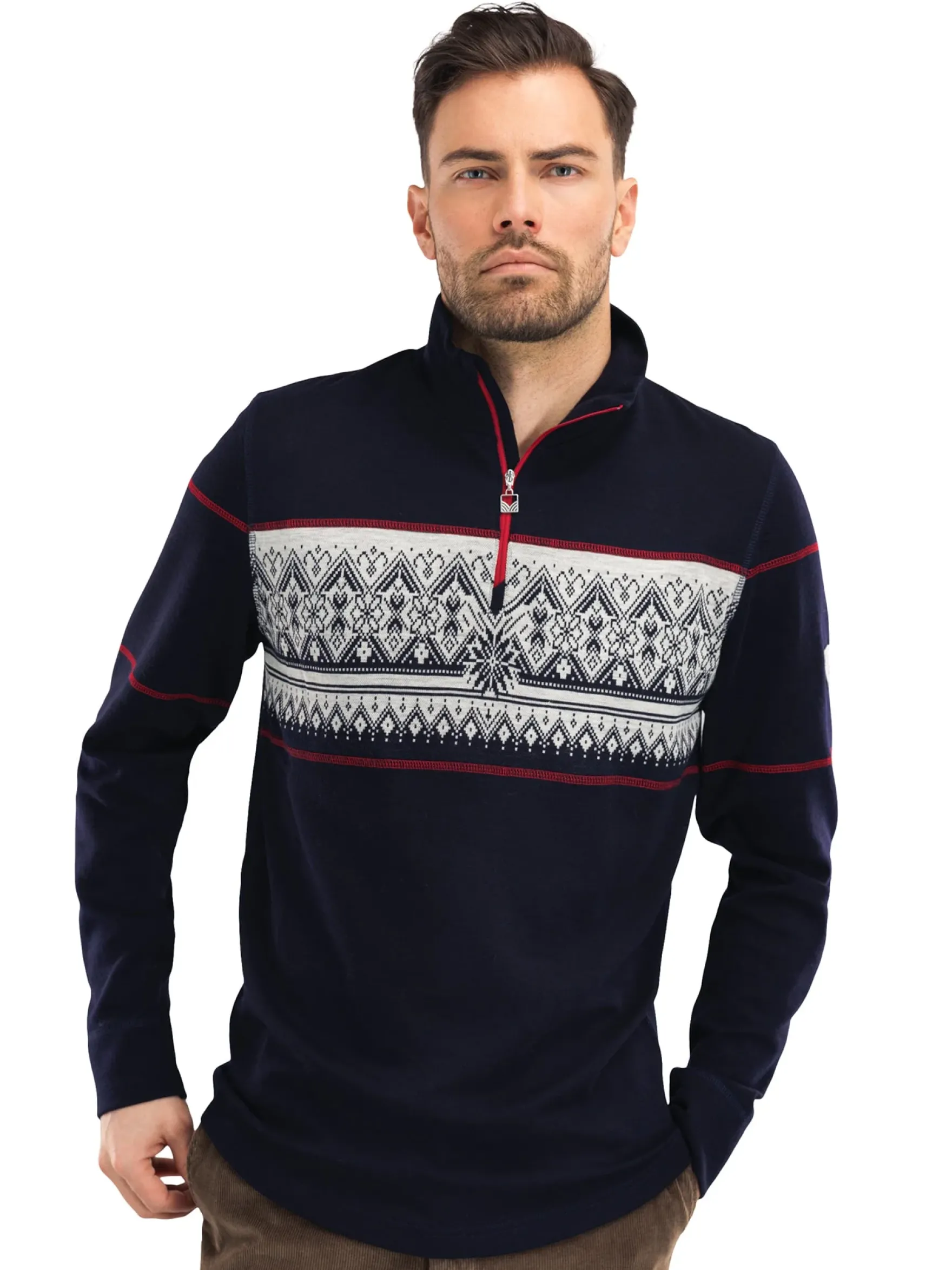 Dale of Norway Next-To-Skin^Moritz Basic Men's Sweater - Superfine Merino Navy White Raspberry