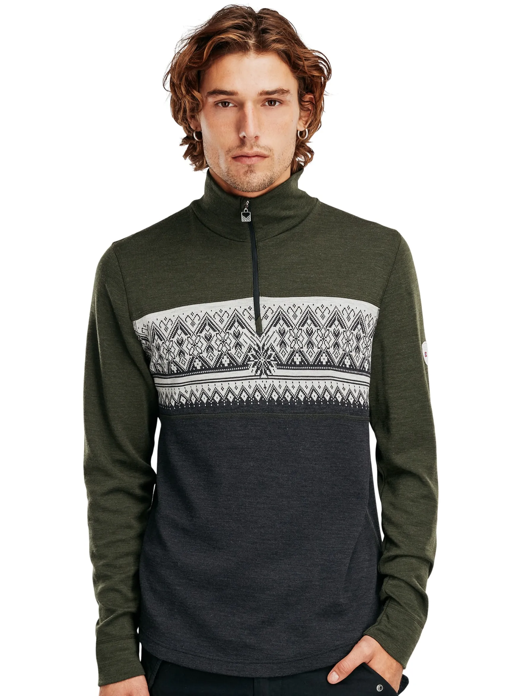 Dale of Norway Next-To-Skin^Moritz Basic Men's Sweater - Superfine Merino Darkgreen Darkcharcoal Offwhit