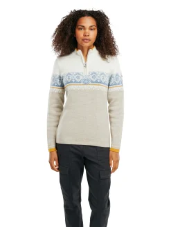 Dale of Norway Half-Zip^Moritz Women's Sweater - Merino Wool Sand Offwhite Blueshadow