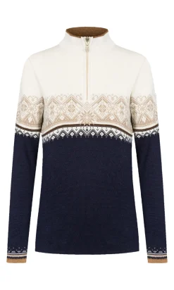 Dale of Norway Half-Zip^Moritz Women's Sweater - Merino Wool Navy Bronze Beige Offwhite