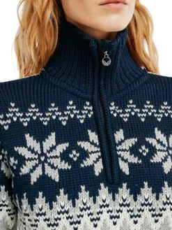 Dale of Norway Half-Zip^Myking Women's Sweater - Merino Wool Lightcharcoal Offwhite Navy