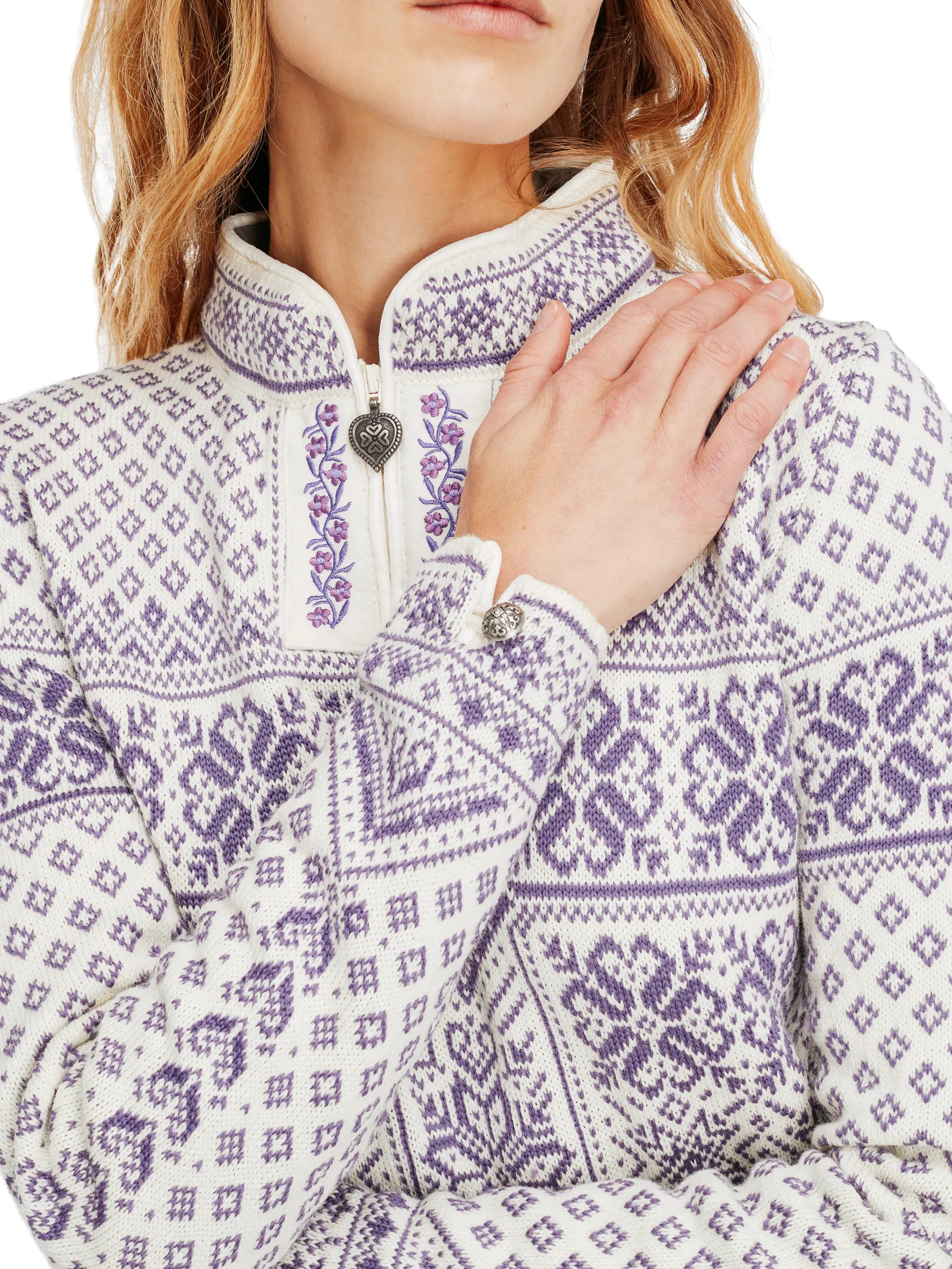 Dale of Norway Half-Zip^Peace Women's Knit Sweater Offwhite Darkpurple