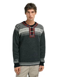 Dale of Norway Half-Zip^Setesdal Sweater - Norwegian Wool Black Offwhite