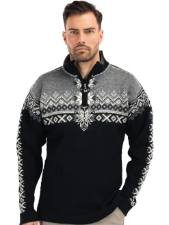 Dale of Norway Half-Zip^140Th Anniversary Men's Sweater - Norwegian Wool Black Smoke Offwhite