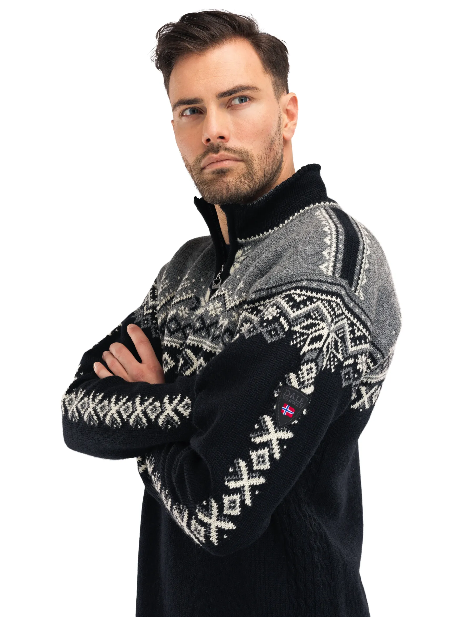 Dale of Norway Half-Zip^140Th Anniversary Men's Sweater - Norwegian Wool Black Smoke Offwhite