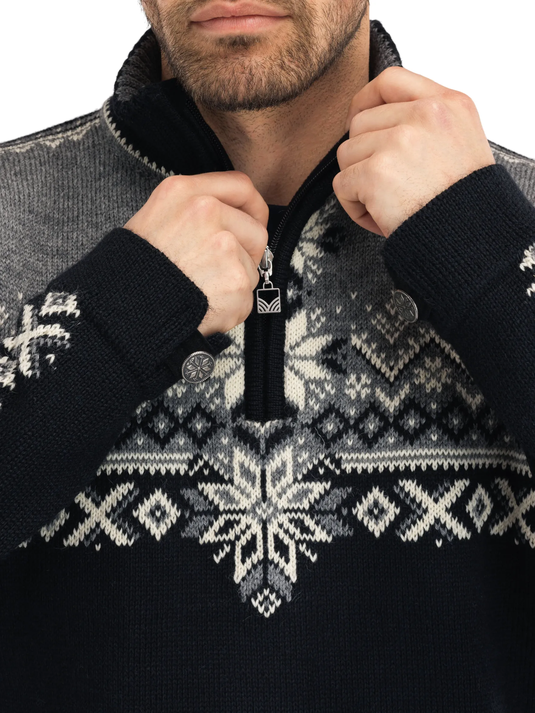 Dale of Norway Half-Zip^140Th Anniversary Men's Sweater - Norwegian Wool Black Smoke Offwhite
