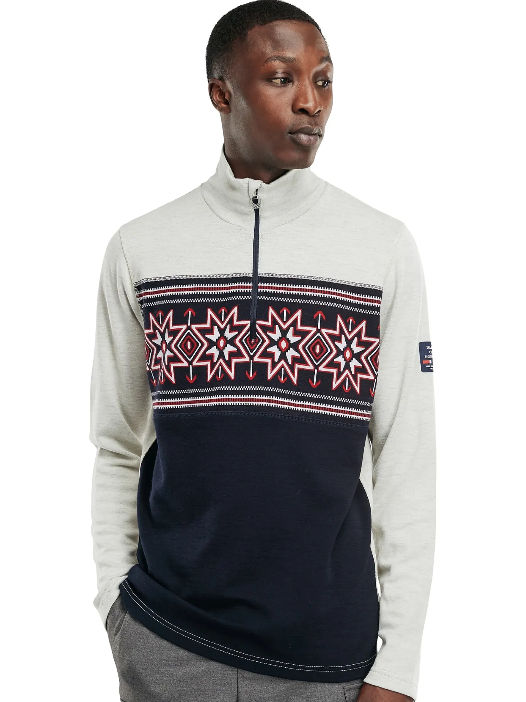 Dale of Norway Next-To-Skin^Tindefjell Basic Men's Merino Wool Basic Sweater Offwhite Navy Raspberry