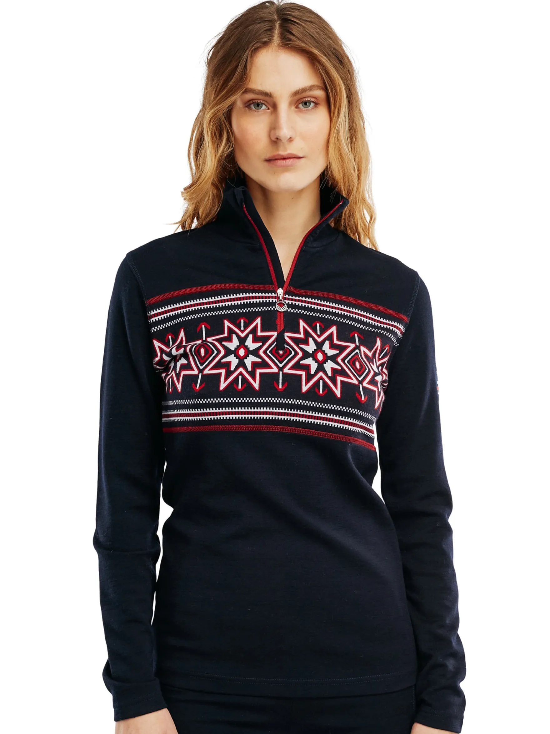 Dale of Norway Next-To-Skin^Tindefjell Basic Women's Merino Wool Basic Sweater Navy Raspberry Offwhite