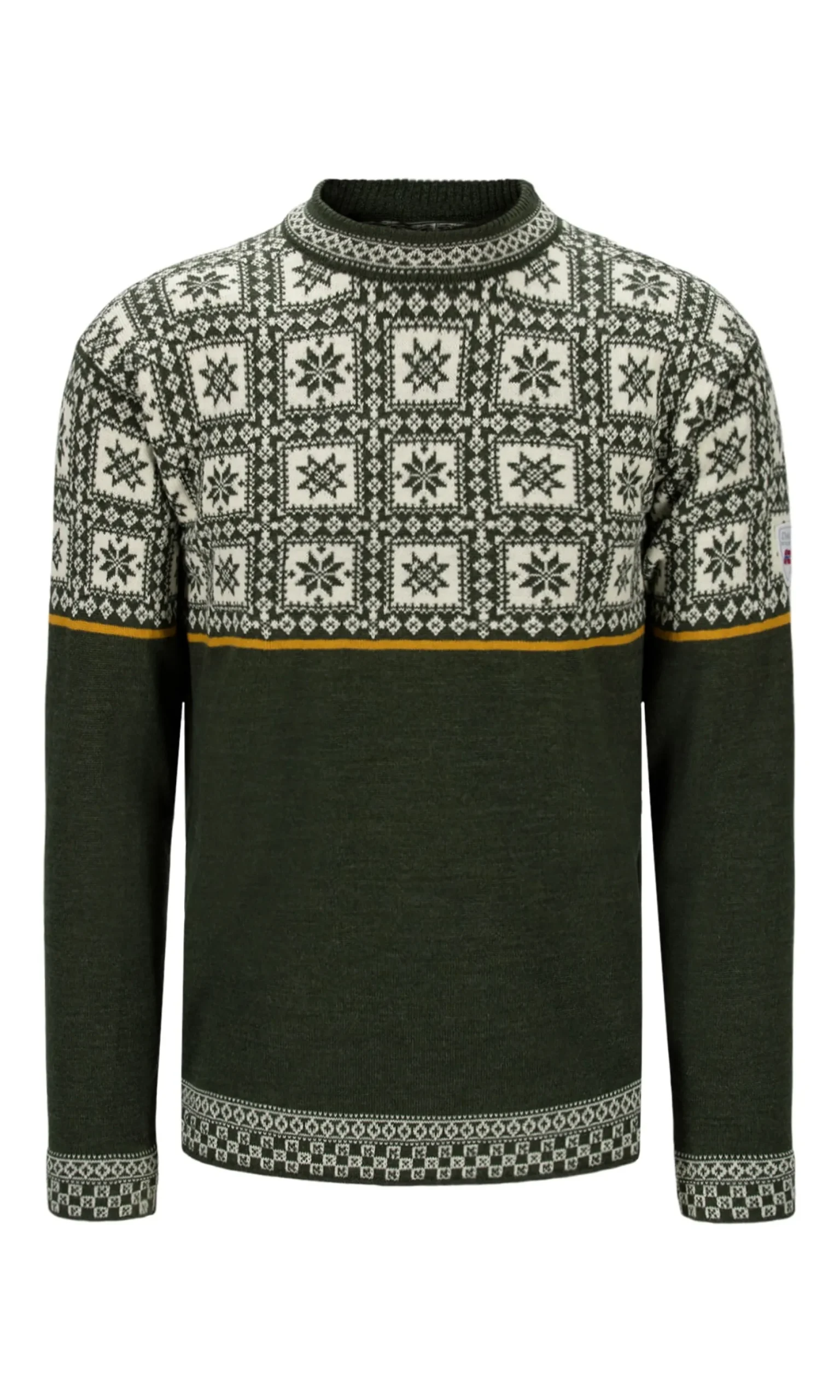 Dale of Norway Round Neck^Tyssoy Men's Sweater - Norwegian Wool Dark Green Offwhite Mustard