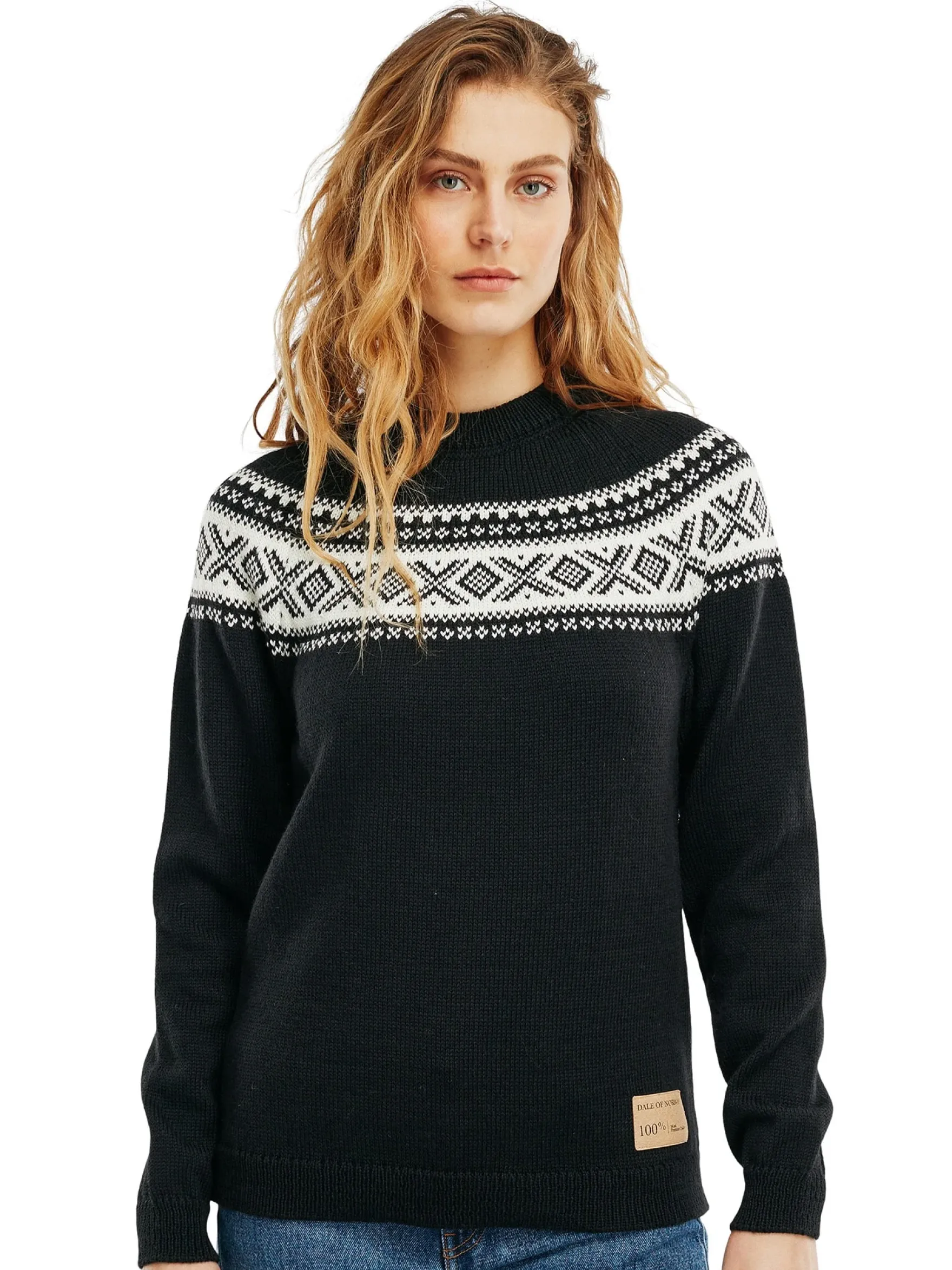 Dale of Norway Round Neck^Vagsoy Women's Wool Sweater Black Offwhite