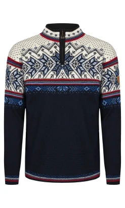 Dale of Norway Half-Zip^Vail Men's Sweater - Norwegian Wool Midnightnavy Redrose Offwhite