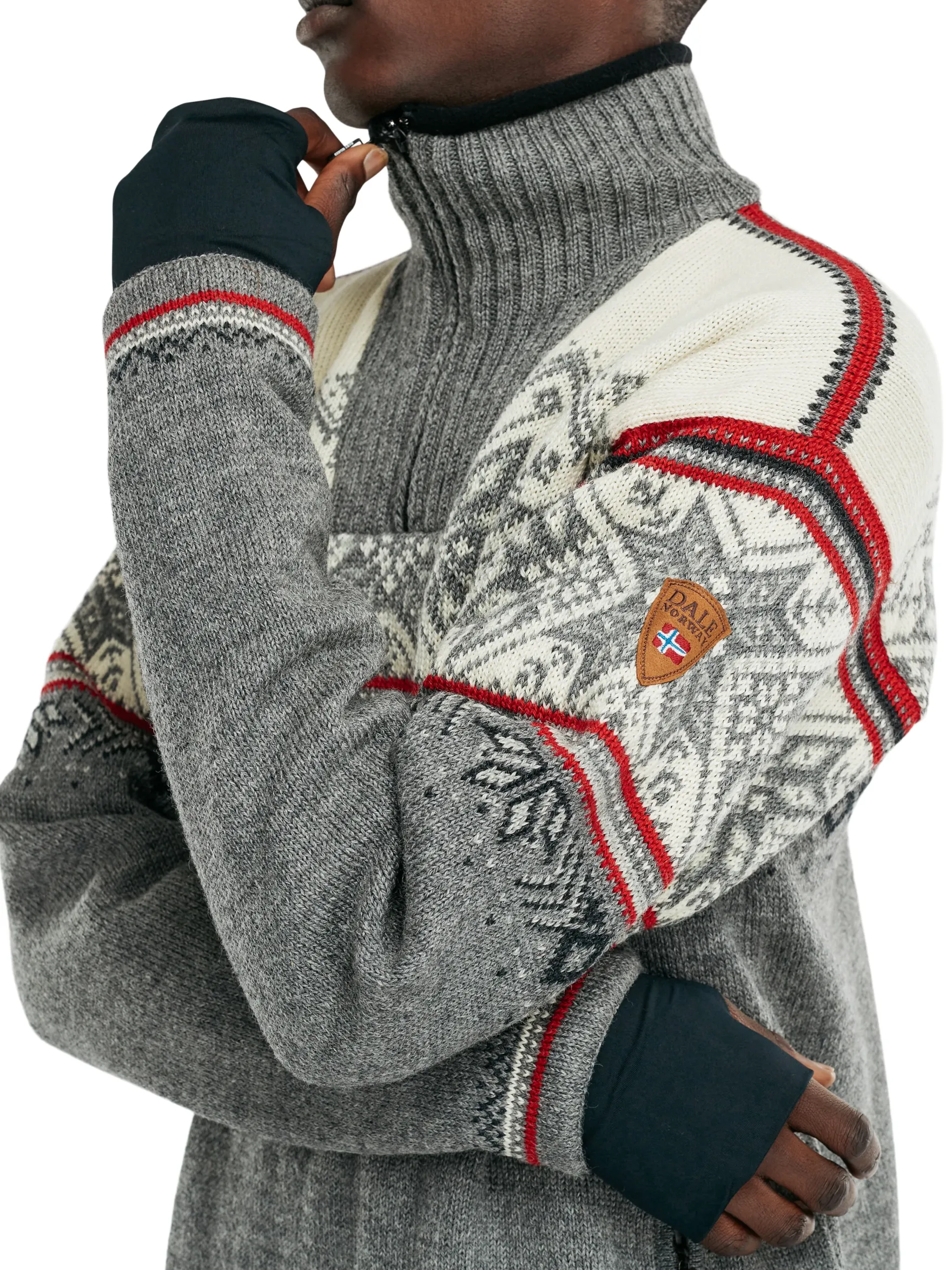 Dale of Norway Weatherproof^Vail Weatherproof Men's Sweater - Norwegian Wool Smoke Raspberry Offwhite Charc