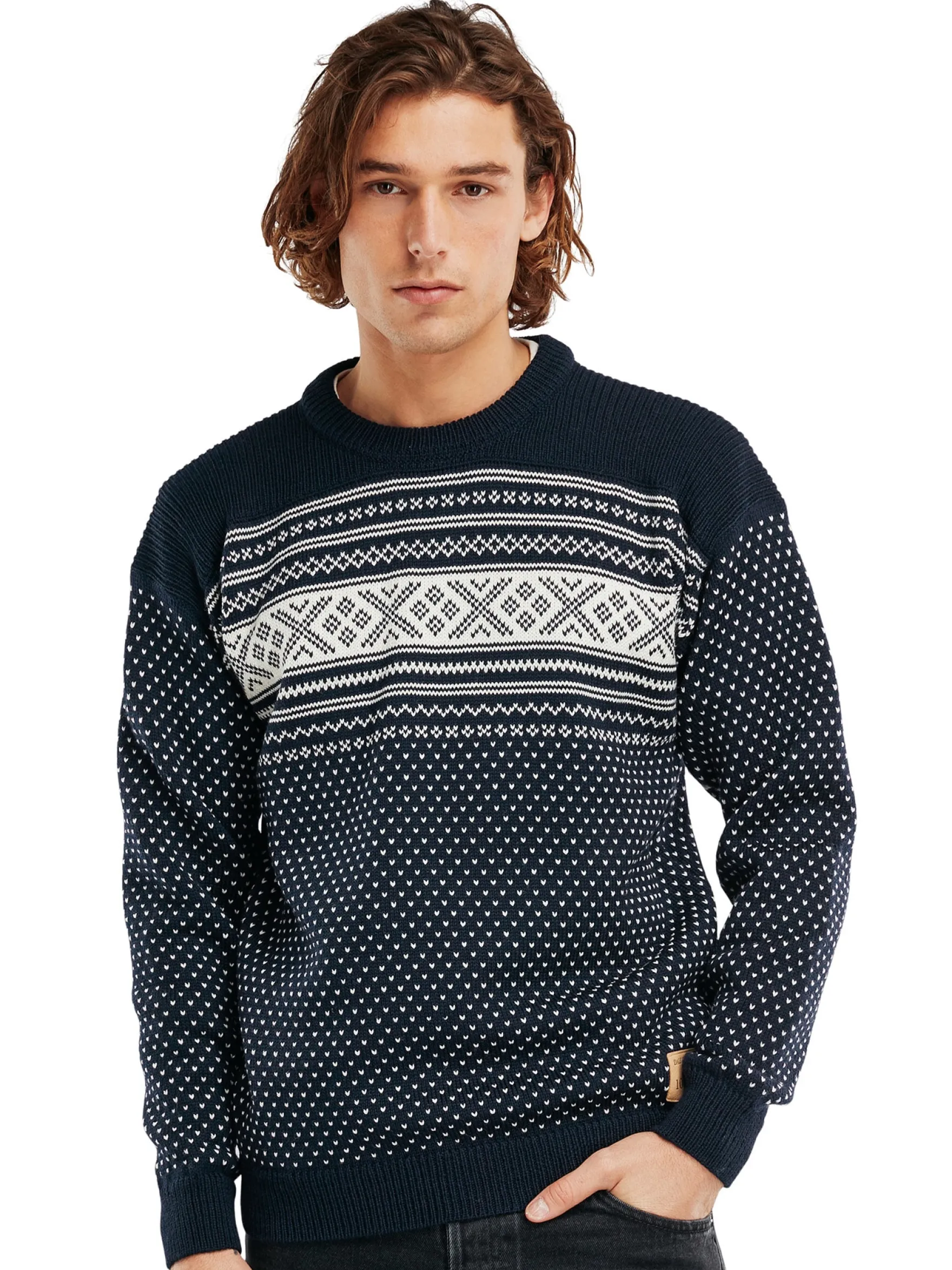 Dale of Norway Round Neck^Valloy Men's Wool Sweater Navy Offwhite