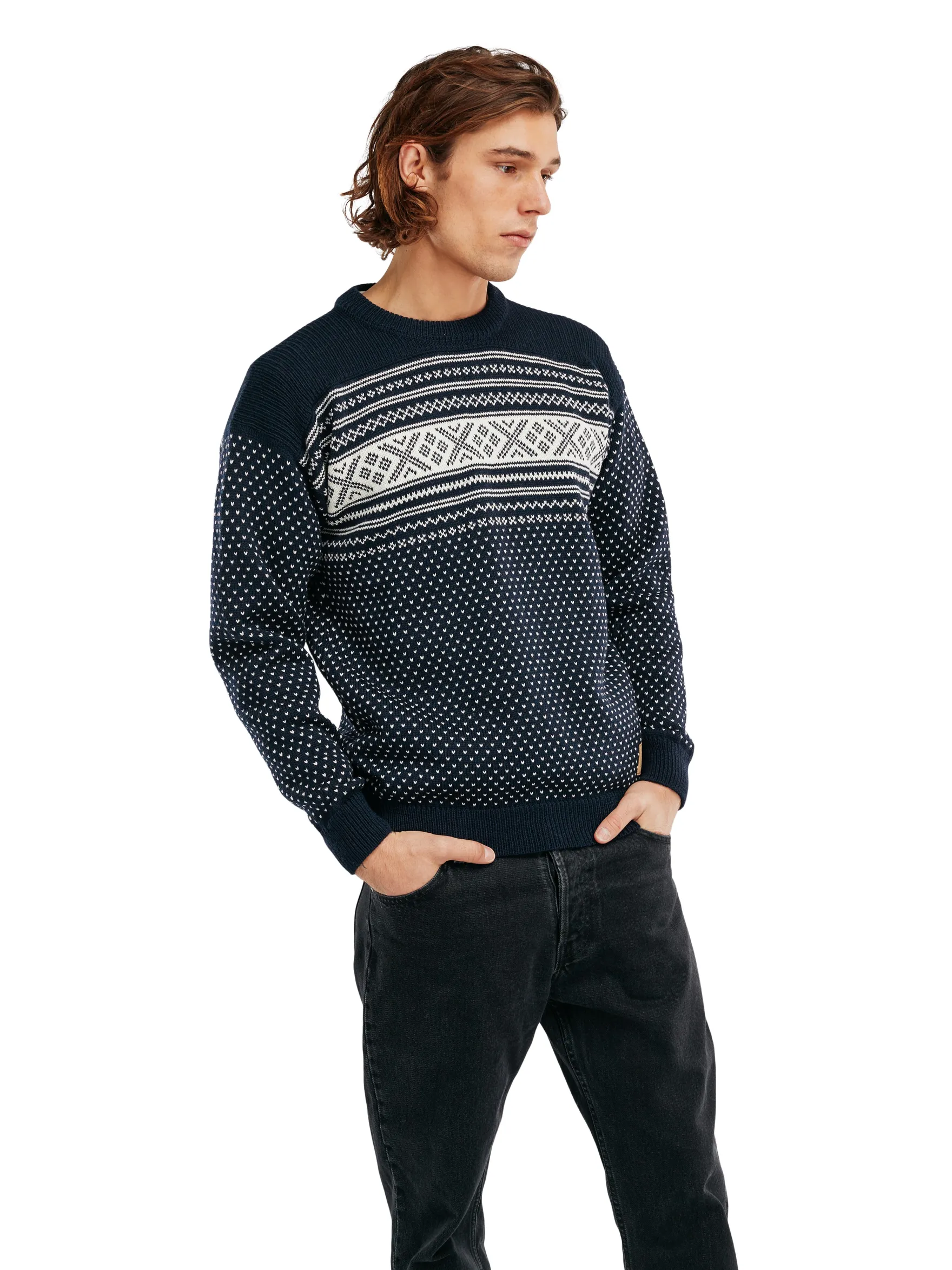 Dale of Norway Round Neck^Valloy Men's Wool Sweater Navy Offwhite