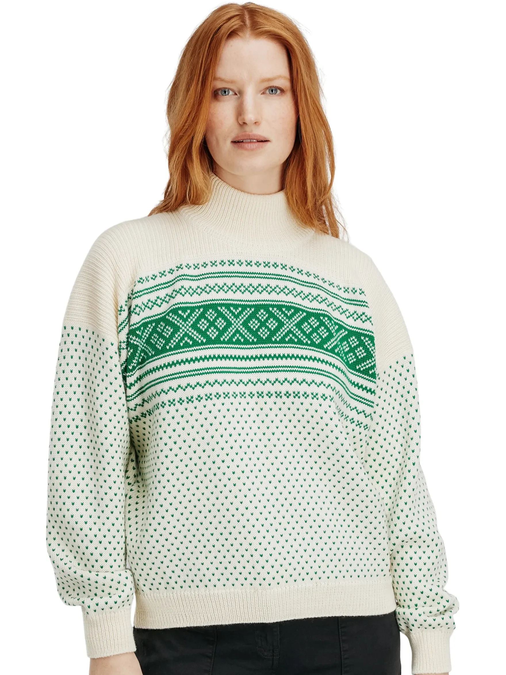 Dale of Norway Turtle-Neck^Valloy Women's Wool Sweater Offwhite Brightgreen