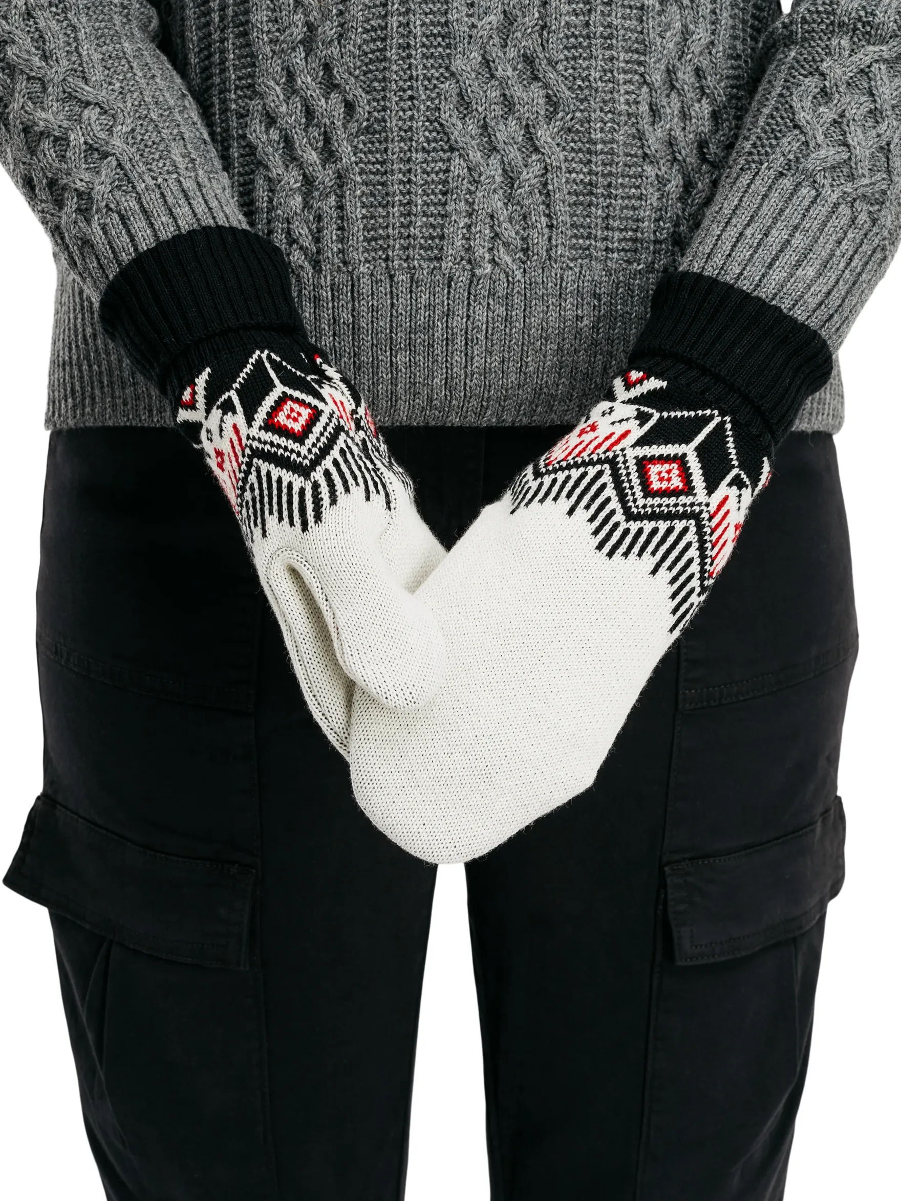 Dale of Norway Mittens^Vilja Unisex Merino Wool Mittens Offwhite Black Raspberry